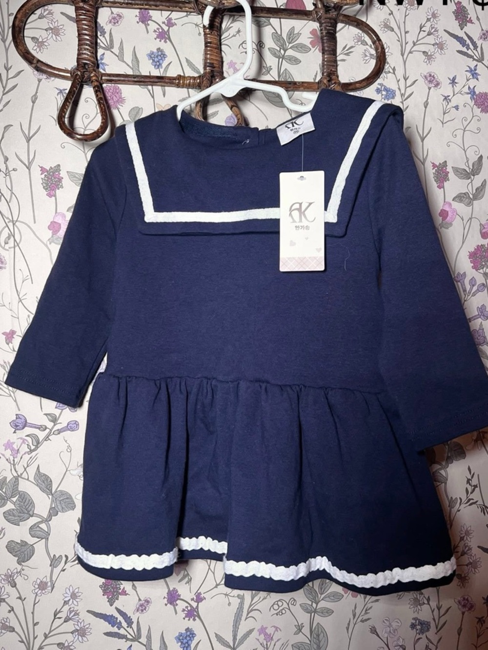 Kids Navy Sailor Dress with White Trim